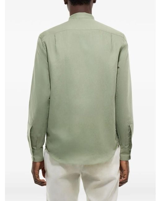 Fursac Green Band-Collar Long-Sleeve Shirt for men