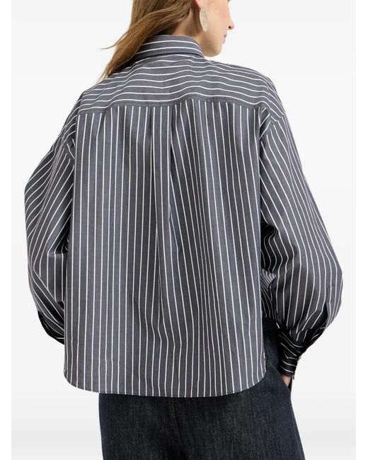 Brunello Cucinelli Gray Striped Cotton Poplin Shirt