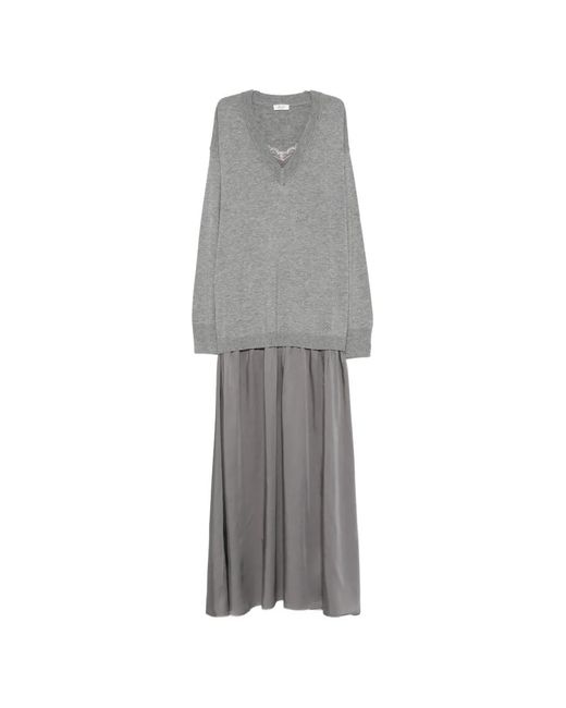 Liu Jo Gray Layered-Effect Lace-Trim Maxi Dress