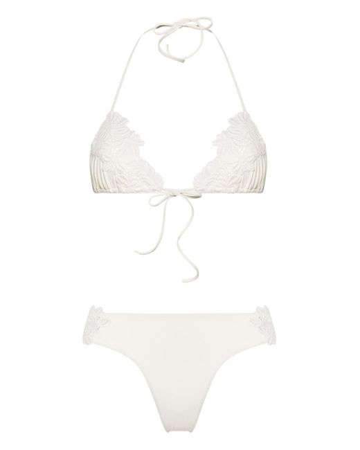 Ermanno Scervino White Floral-crochet Triangle Bikini