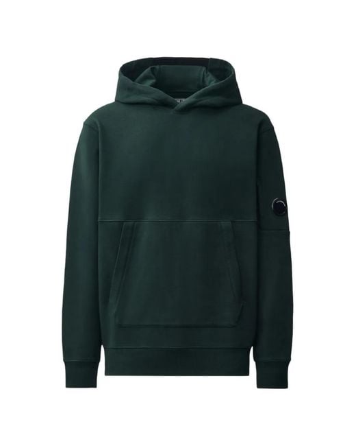 C P Company Green Hoodie En Coton À Détail De Verre Logo Signature for men