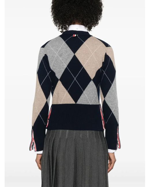 Thom Browne Black Argyle Intarsia Cashmere Cardigan