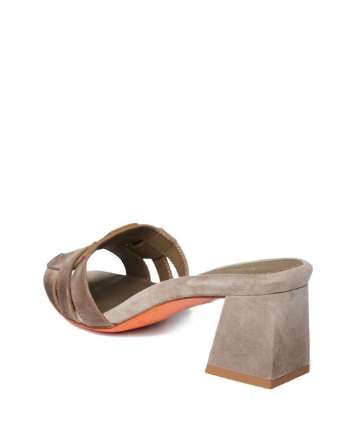 Santoni Brown Block-Heel Leather Sandals