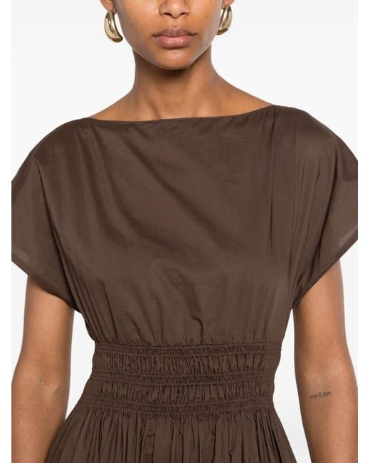 Matteau Brown Shirred-Waist Midi Dress