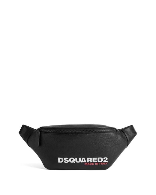 DSquared² Black Bum Bag Vitello Stampa Logo for men