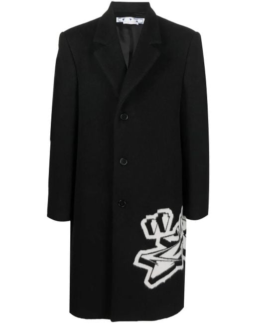 Off-White c/o Virgil Abloh Off-white Graffiti Wool Overcoat Black for men
