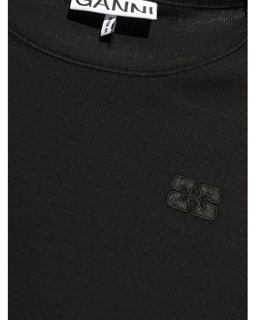Ganni Black Soft Cotton Rib T-Shirt