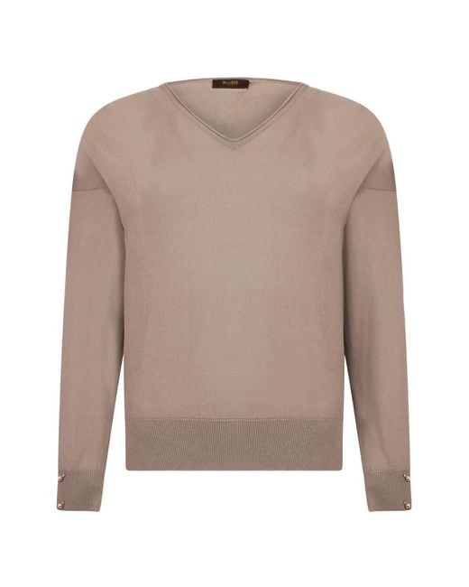 Moorer Natural Renee V-Neck Button-Cuff Sweater
