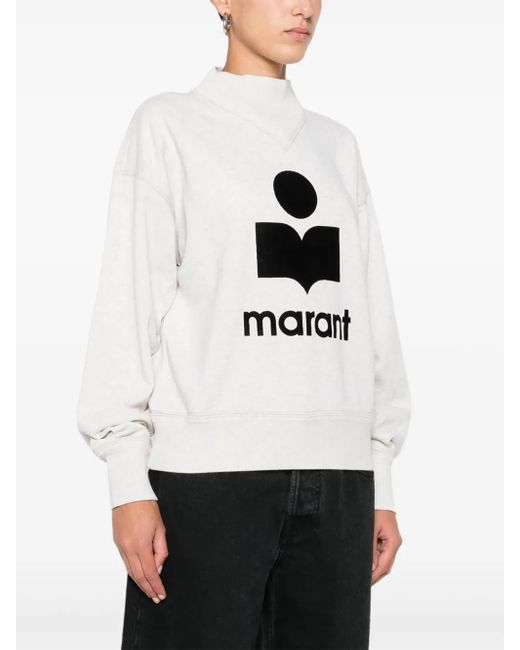 Isabel Marant White Moby Flocked-Logo Sweatshirt