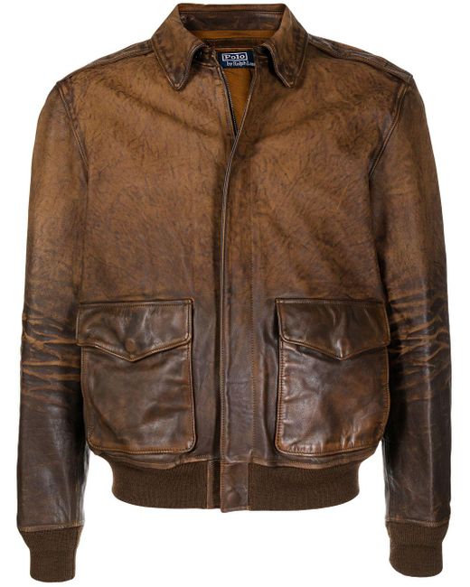 Polo Ralph Lauren Distressed Leather Bomber Jacket in Brown for Men - Lyst