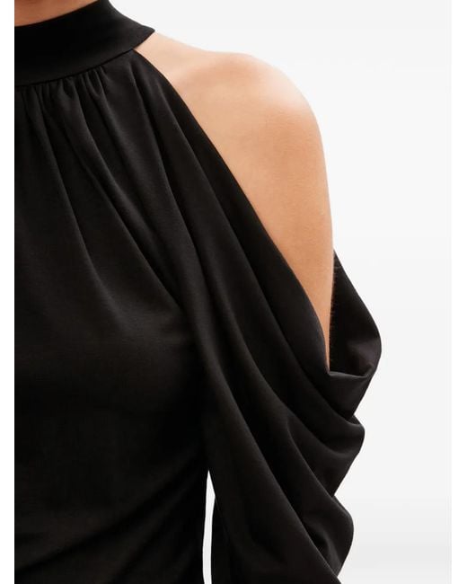 MARCELLA Black Perry Cold-Shoulder Draped Top