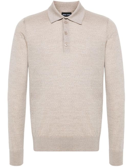 Giorgio Armani White Long-sleeve Wool Polo Shirt for men