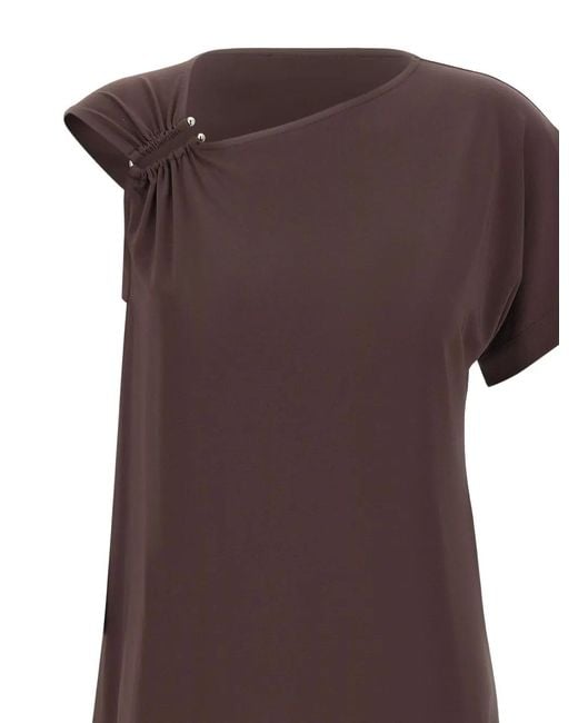 Kaos Brown Asymmetric Gathered Blouse