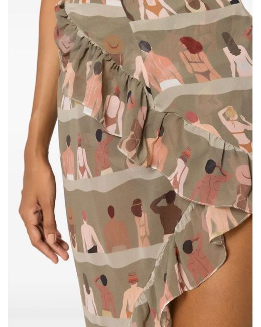Amir Slama Natural Graphic-Print Asymmetric Silk Skirt