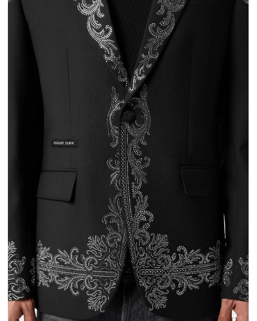 Philipp Plein Black Baroque Strass-Embellished Blazer for men