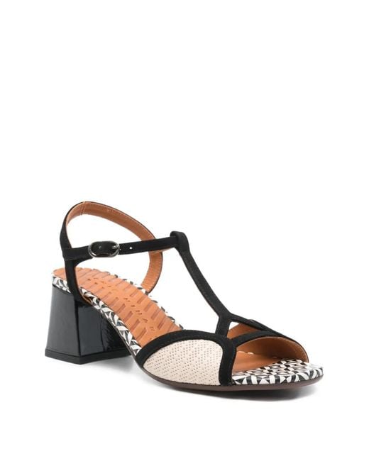 Chie Mihara White T-Strap Patterned Sandals