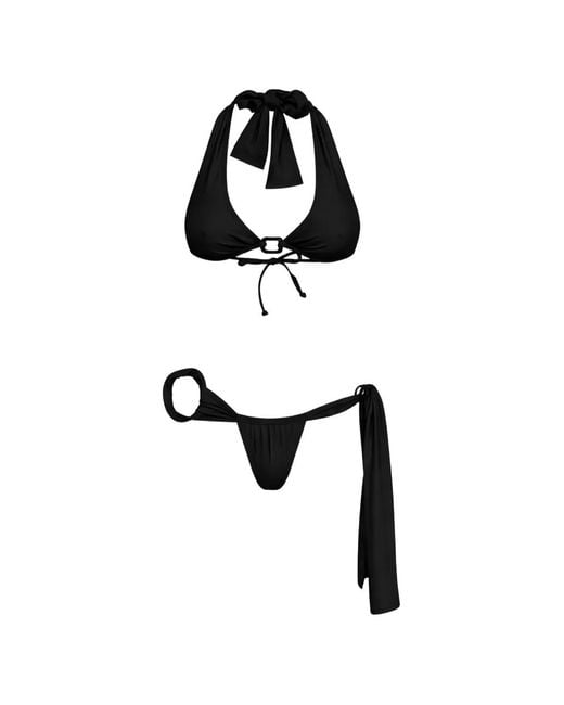 Amir Slama Black Ring-Detail Halterneck Bikini