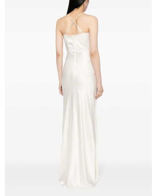 Michelle Mason White Twisted-Bodice Silk Gown
