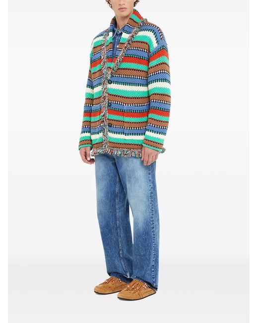 Alanui Green Sunny Stripes Cardigan for men