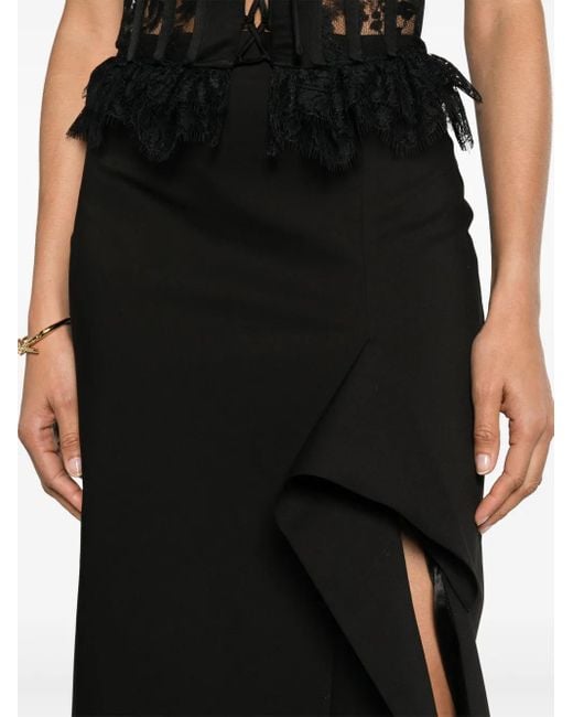 V:PM ATELIER Black Satine Pencil Midi Skirt