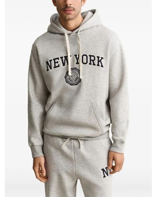 Gant Gray Logo-Patch Drawstring Hoodie for men