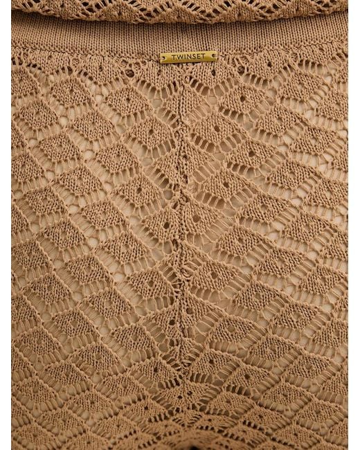 Twinset Natural Pointelle-Knit Wide-Leg Trousers