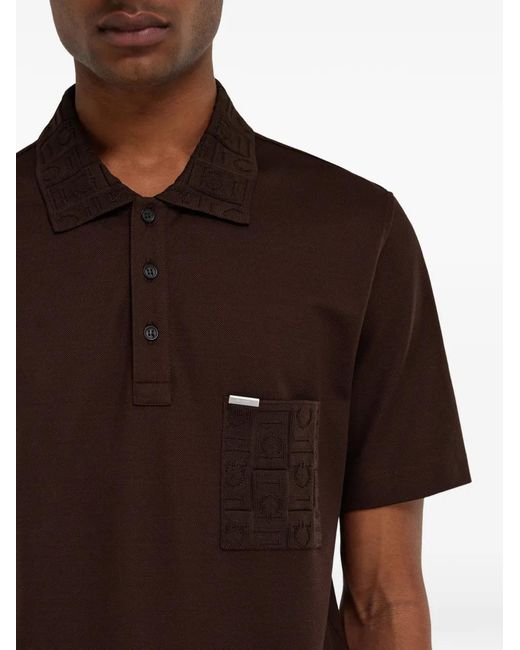 Ferragamo Red V-Neck Polo With Jacquard Pocket Detail for men