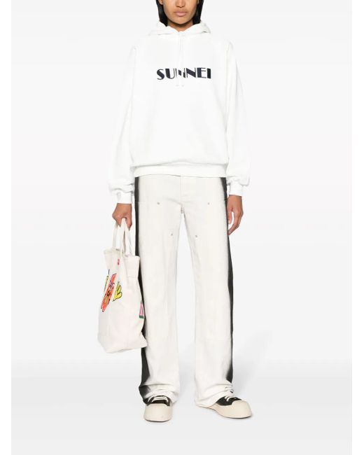 Sunnei White Logo-Print Drawstring Hoodie