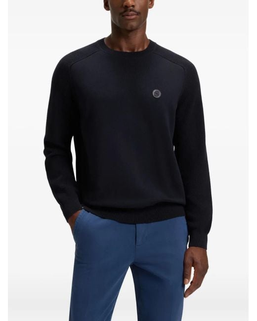 Maglione Con Applicazione di Boss in Blue da Uomo