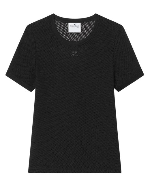 Courreges Black Fitted Mesh T-Shirt With Textured Appearance