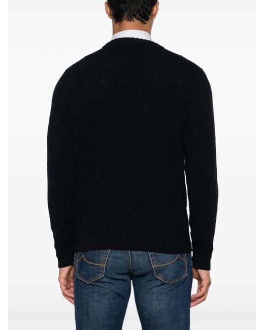 Canali Blue Crew-Neck Merino Wool Jumper for men