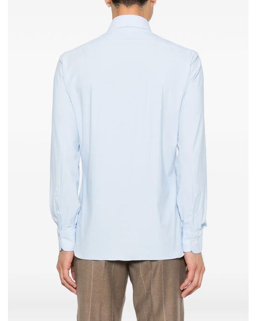 Barba Napoli Blue Spread-Collar Long-Sleeve Shirt for men