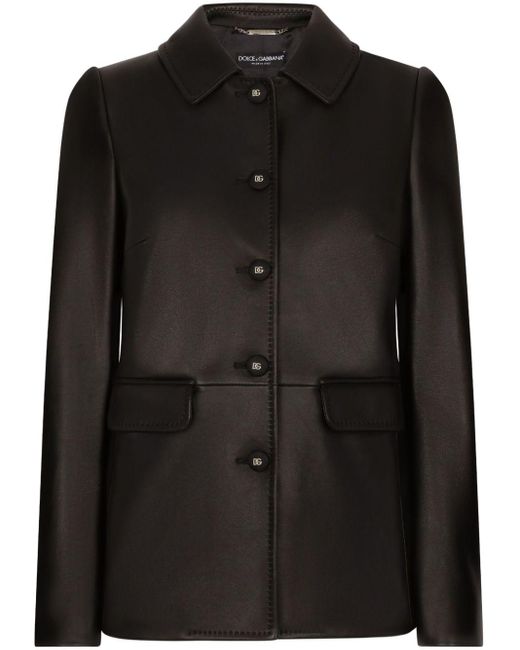 Dolce & Gabbana Black Button-embossed Leather Jacket