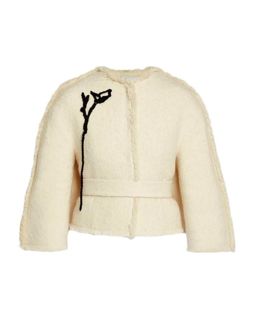Erdem Natural Floral-Embellished Belted Jacket