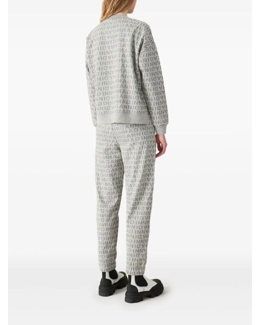 Ganni Gray Logo-Print Track Pants