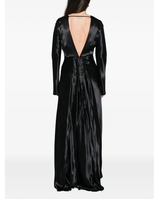 Erika Cavallini Semi Couture Black Open-Back Satin Maxi Dress