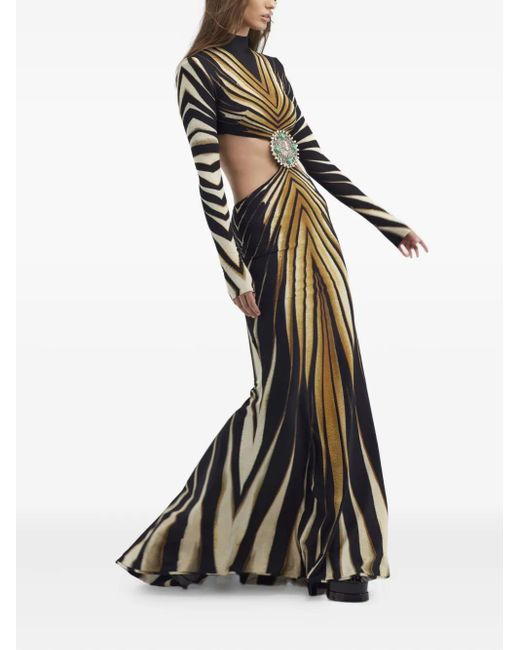 Roberto Cavalli Metallic Ray Of-Print Gown