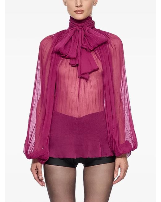 Atu Body Couture Pink Scarf-Detail Silk Blouse