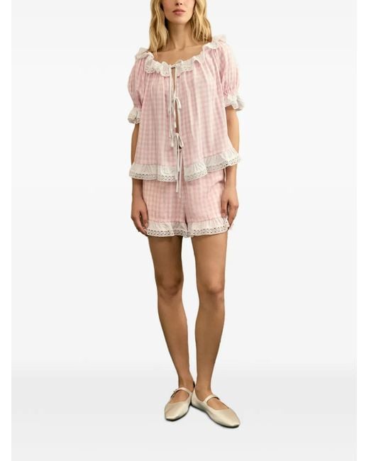 Sleeper Pink Romantica Gingham Ruffled Lounge Set