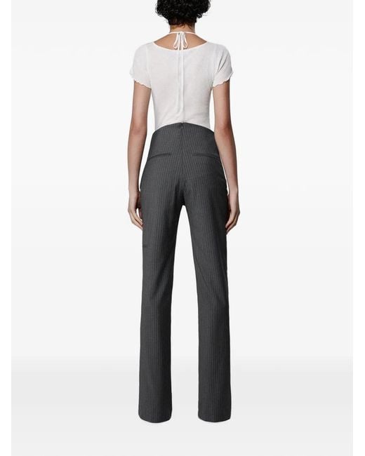 SRVC Studio Gray Cocoon Asymmetric Pinstripe-Panel Trousers