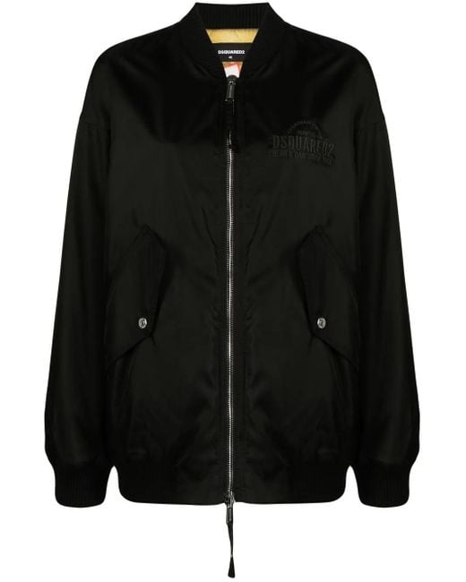 DSquared² Black Embroidered-Logo Bomber Jacket