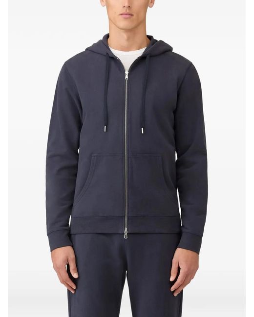 Sunspel Blue Loopback Zip-Up Drawstring Hoodie for men