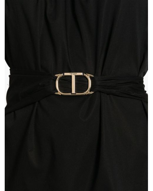 Twin Set Asymmetrische Popeline Mini-jurk in het Black