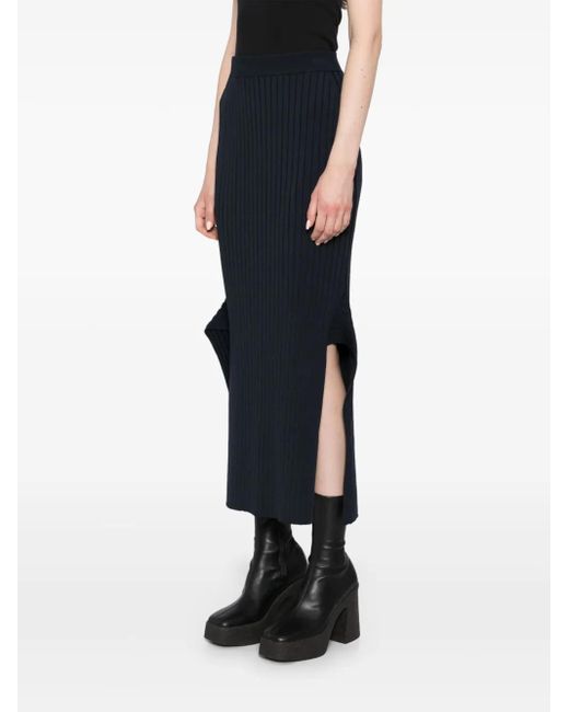 Stella McCartney Blue Ribbed Flared Slit Midi Skirt