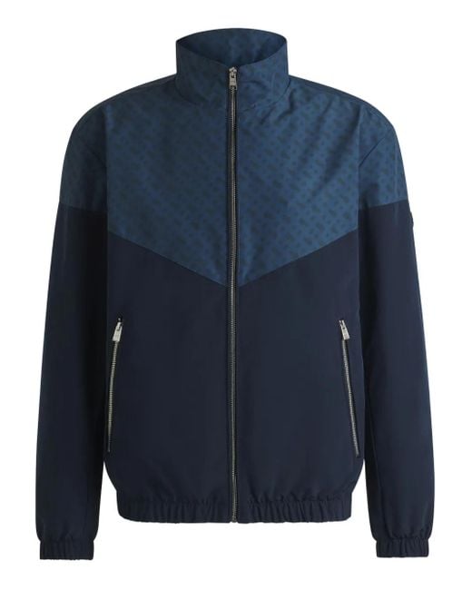 Boss Blue Patterned Panelled Jacket for men