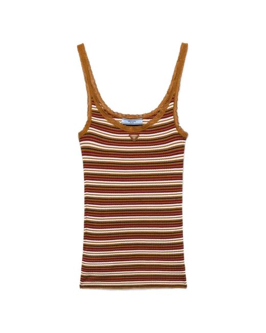Prada Brown Striped Cotton Top