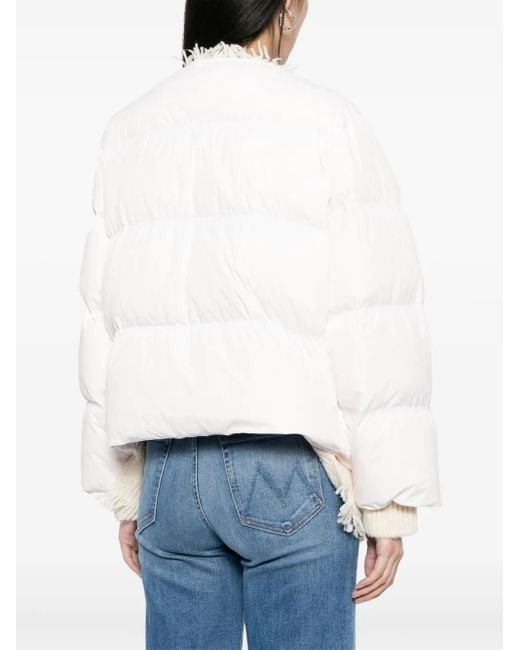 B+ AB White Layered Frayed Puffer Jacket
