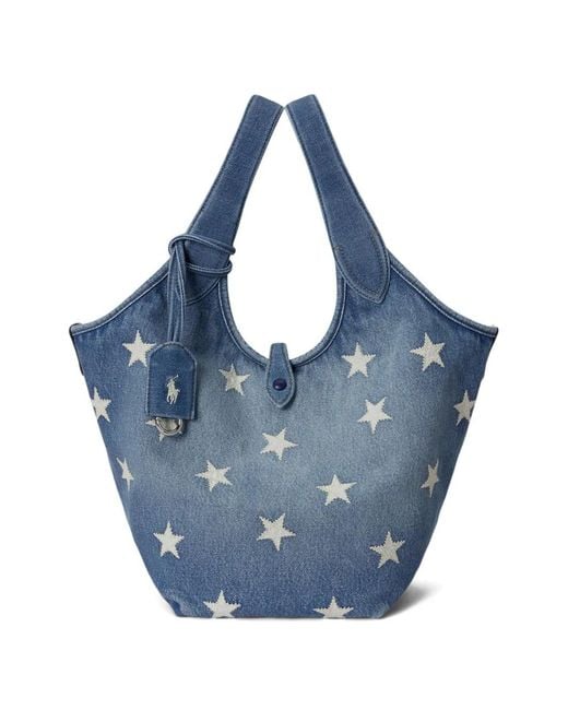 Polo Ralph Lauren Blue Embroidered-Star Tote Bag