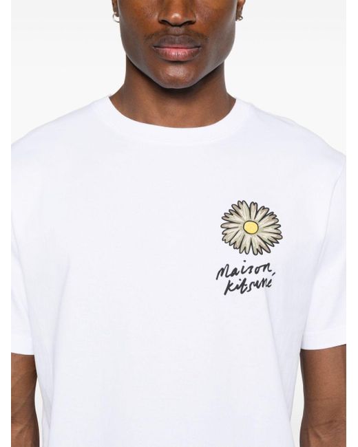 Maison Kitsuné Floating Flower Comfort T-Shirt in White für Herren