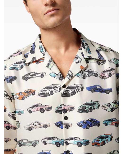 メンズ Philipp Plein Cars Racing ボーリングシャツ Gray